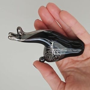 Peru glass llama, sterling silver